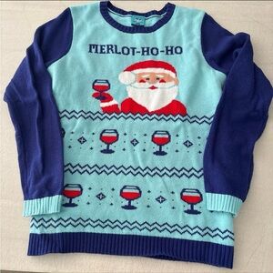 Merlot-Ho-Ho Ugly Sweater - Blue and Light Blue